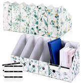 PerKoop 12 Pcs Magazine File Holder Foldable Decorative Cardboard Folders 6 Patterns Colored File Folders with Printable White Sticker Labels for School Office Home (Eucalyptus Leaves)